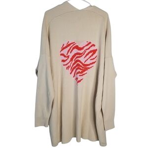NWT Crown & Ivy Hearts Aplenty Open Front Sweater Cardigan Oatmeal Heather XXL